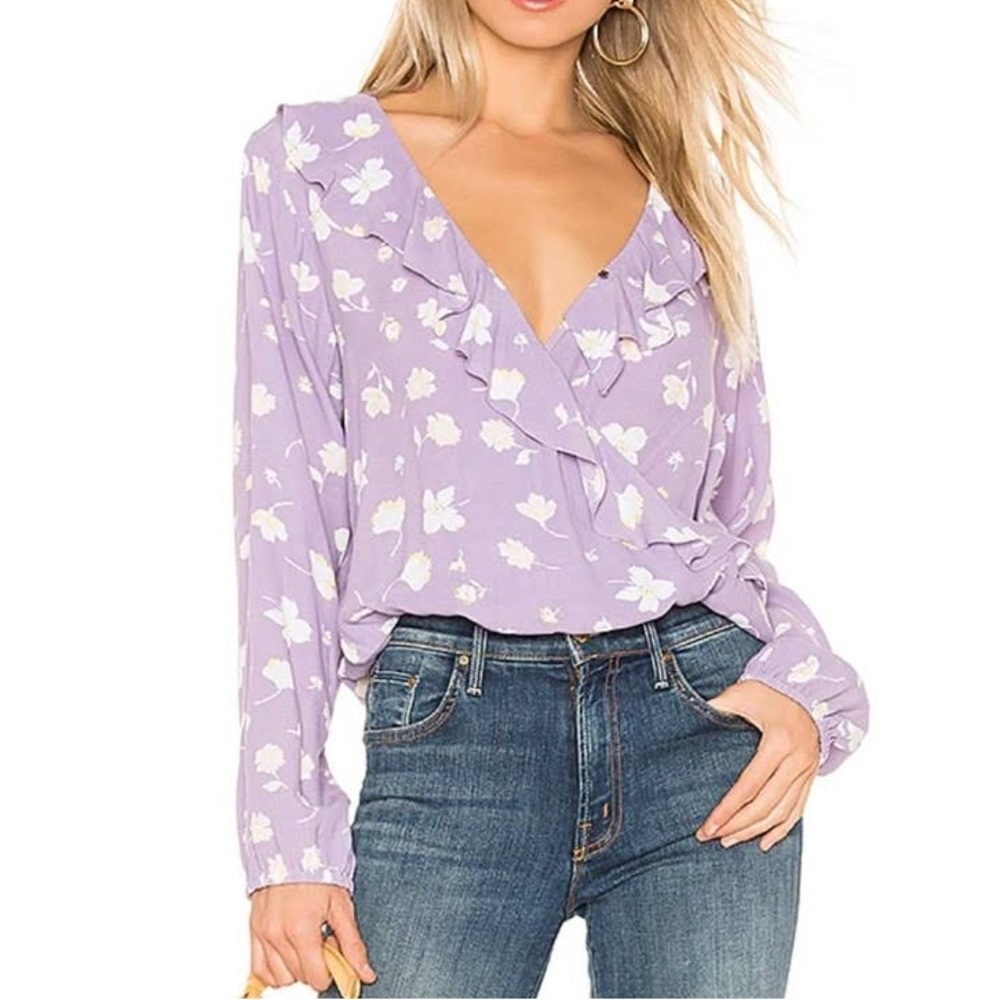 Sanctuary Jules Ruffled Floral-Print Top In Hello Spring Purple Long Sleeve